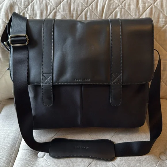Cole Haan Black Leather Trim Messenger Bag